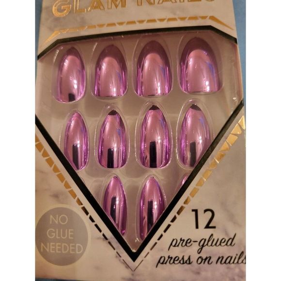 2 INSTANT GLAM NAIL METALIC COLOR PRESS ON FAKE NAIL.BOX OF 12 PURPLE - Picture 2 of 4